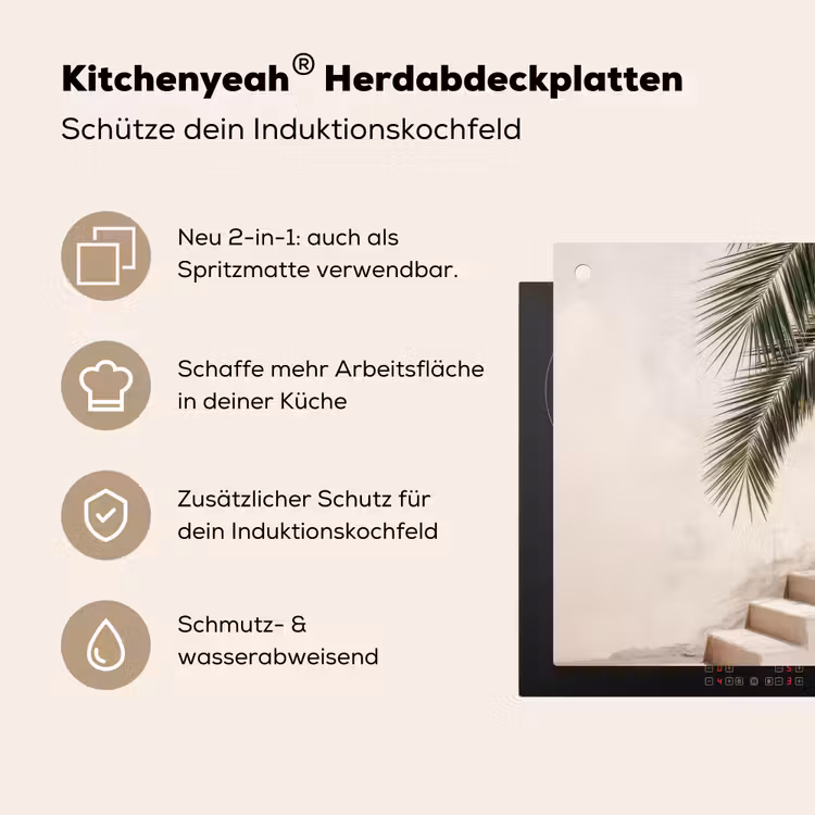 Palmboom - Schaduw - Trap - Beige Inductie beschemer met haakjes middel -ky-usp-de