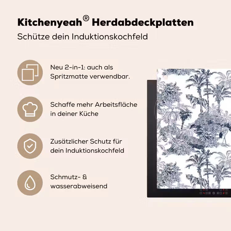 Palmbomen - Jungle - Abstract - Blauw Inductie beschemer met haakjes klein 777 -ky-usp-de