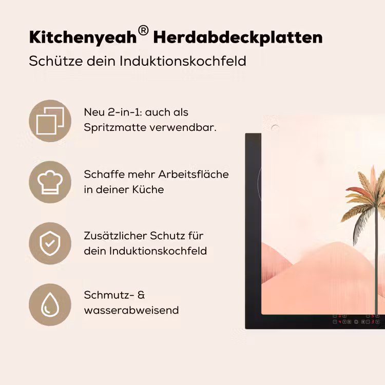 Palmbomen - Heuvels - Minimalistisch - Zachtroze Inductie beschemer met haakjes klein -ky-usp-de