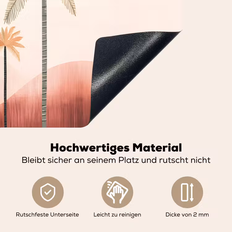 Palmbomen - Heuvels - Minimalistisch - Zachtroze Inductie beschemer met haakjes klein -ky-onderkant-de