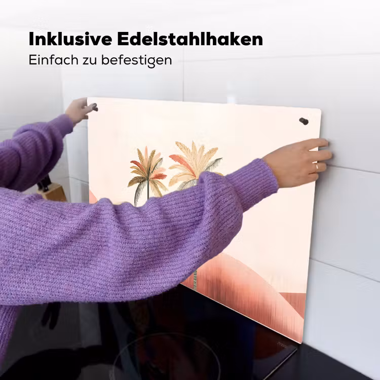Palmbomen - Heuvels - Minimalistisch - Zachtroze Inductie beschemer met haakjes klein -ky-ophangen-de