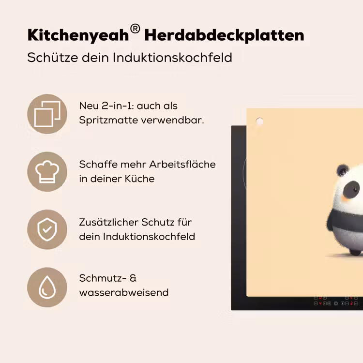 Panda - Beige - Minimalistisch Inductie beschemer met haakjes middel -ky-usp-de