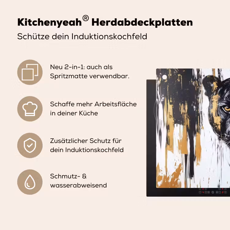 Panter - Zwart - Abstract - Verfstreken Inductie beschemer met haakjes klein -ky-usp-de