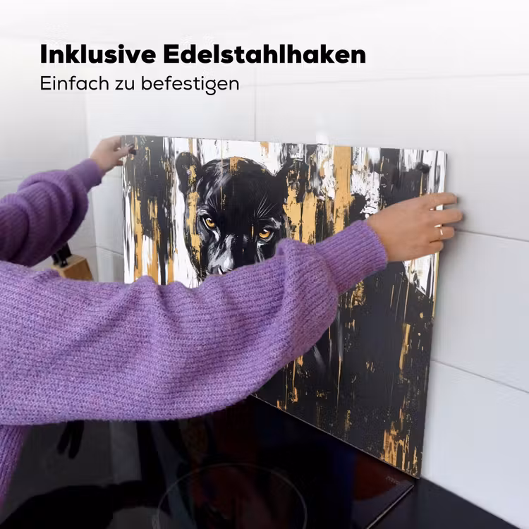 Panter - Zwart - Abstract - Verfstreken Inductie beschemer met haakjes klein -ky-ophangen-de