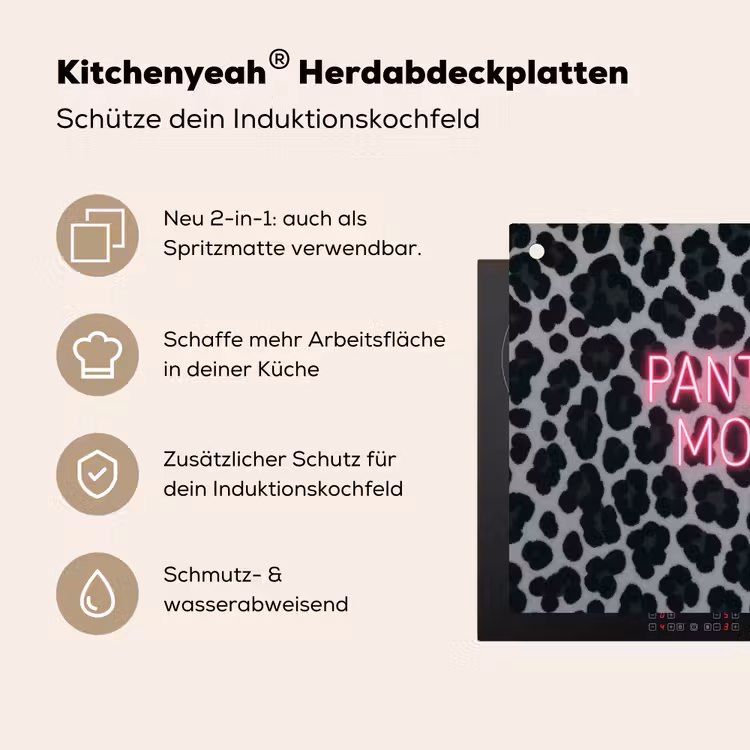 Panterprint - Zwart - Neonletters - Roze Inductie beschemer met haakjes middel -ky-usp-de