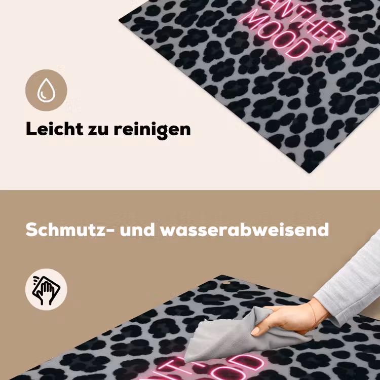 Panterprint - Zwart - Neonletters - Roze Inductie beschemer met haakjes middel -ky-schoon-de