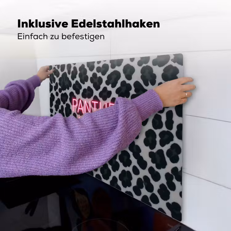 Panterprint - Zwart - Neonletters - Roze Inductie beschemer met haakjes middel -ky-ophangen-de