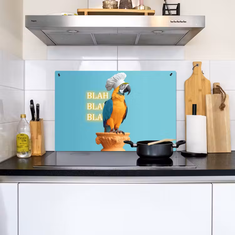 Papegaai - Koksmuts - Quote - Neon Inductie beschemer met haakjes klein -sfeer2