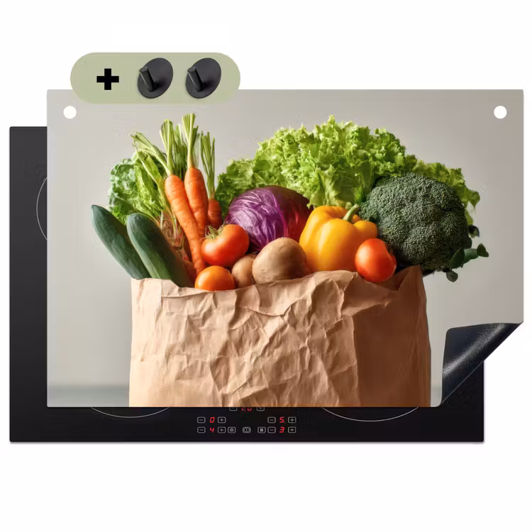 Papieren - Boodschappen - Groente - Kleurrijk Inductie beschemer met haakjes klein -3d