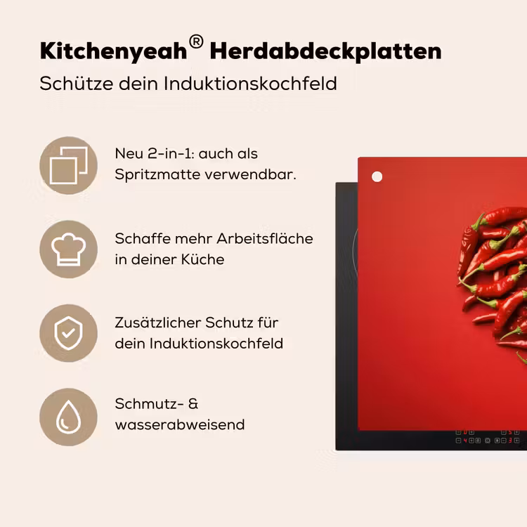 Pepers - Rood - Hart Inductie beschemer met haakjes klein -ky-usp-de