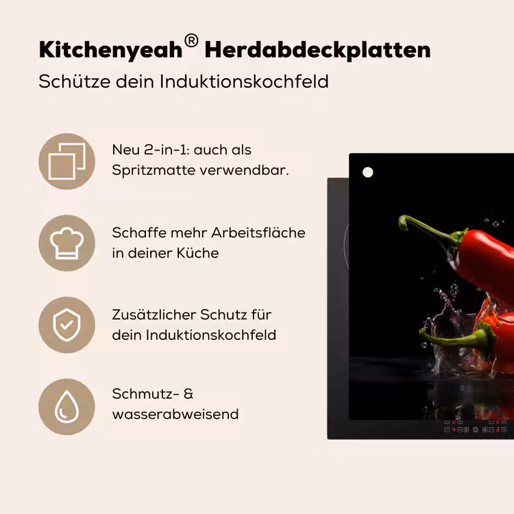 Peper - Rood - Zwart - Water - Groente Inductie beschemer met haakjes klein -ky-usp-de
