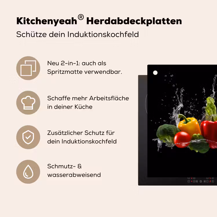 Paprika - Water - Groente - Zwart Inductie beschemer met haakjes klein -ky-usp-de