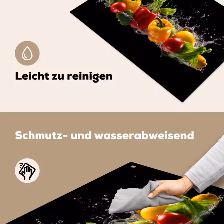 Paprika - Water - Groente - Zwart Inductie beschemer met haakjes klein -ky-schoon-de