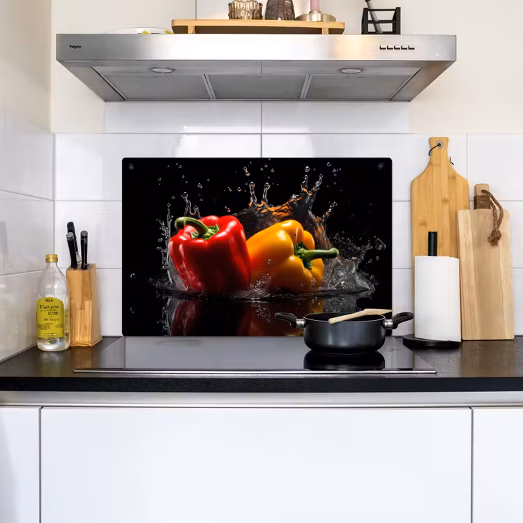 Paprika - Water - Zwart - Groente - Rood - Geel Inductie beschemer met haakjes klein -sfeer2