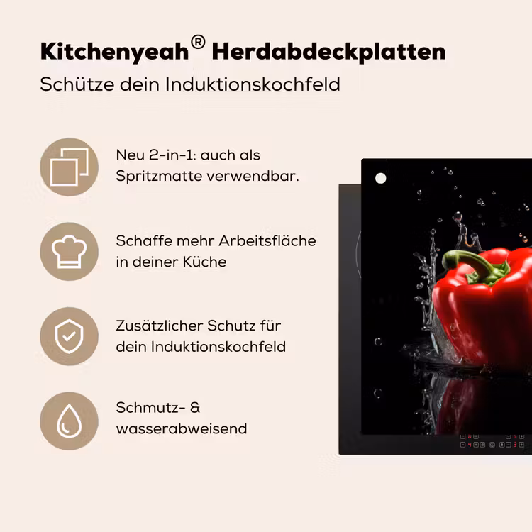 Paprika - Water - Zwart - Groente - Rood - Geel Inductie beschemer met haakjes klein -ky-usp-de