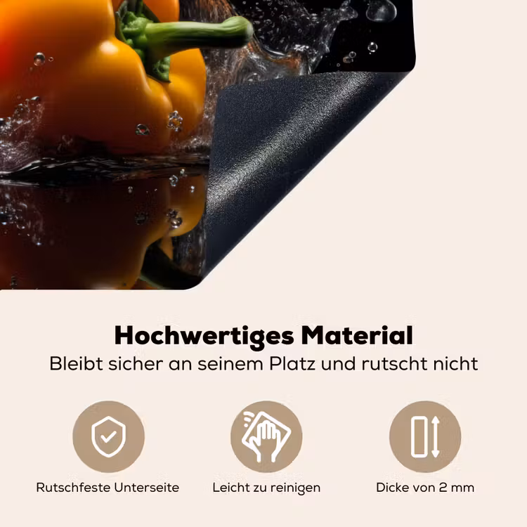 Paprika - Water - Zwart - Groente - Rood - Geel Inductie beschemer met haakjes klein -ky-onderkant-de