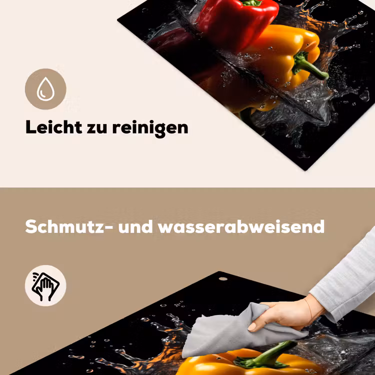 Paprika - Water - Zwart - Groente - Rood - Geel Inductie beschemer met haakjes klein -ky-schoon-de