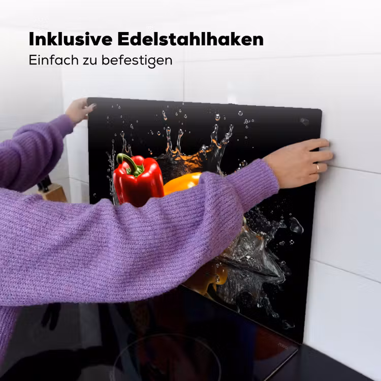 Paprika - Water - Zwart - Groente - Rood - Geel Inductie beschemer met haakjes klein -ky-ophangen-de