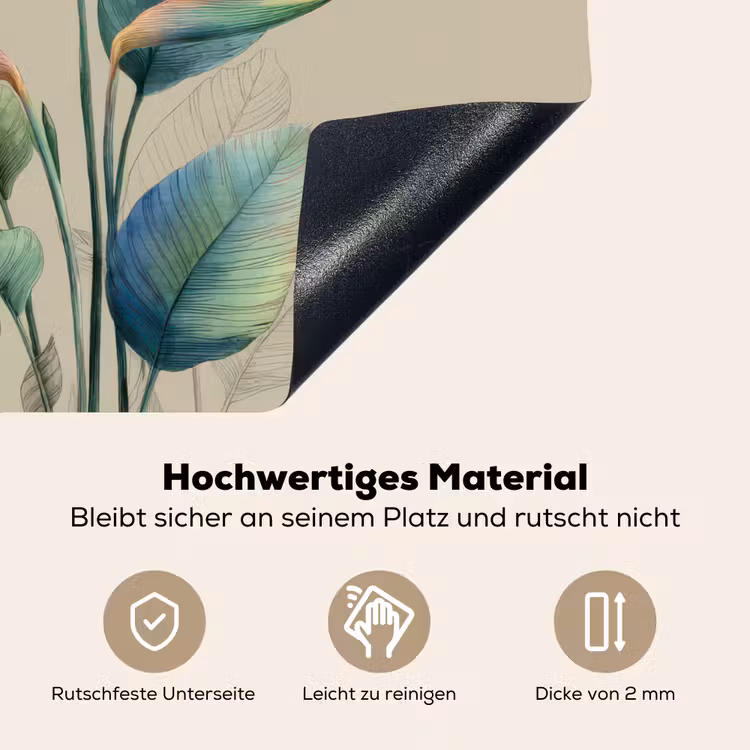 Paradijsvogelbloemen - Blauwgroene bladeren - Beige Inductie beschemer met haakjes middel -ky-onderkant-de
