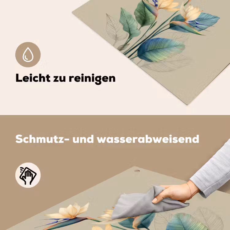 Paradijsvogelbloemen - Blauwgroene bladeren - Beige Inductie beschemer met haakjes middel -ky-schoon-de