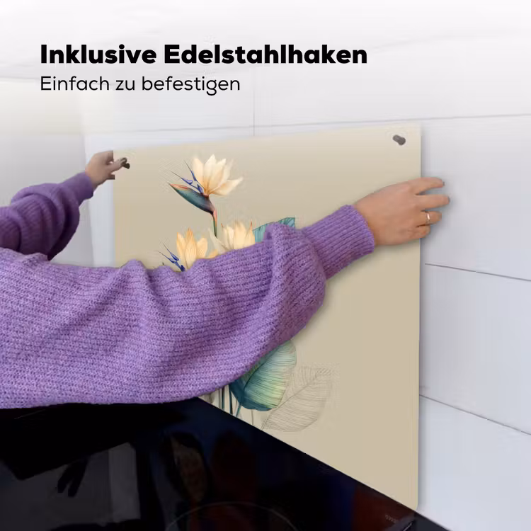 Paradijsvogelbloemen - Blauwgroene bladeren - Beige Inductie beschemer met haakjes middel -ky-ophangen-de