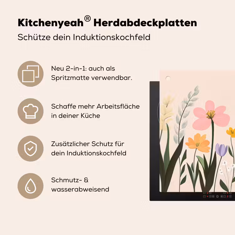 Pasteltinten - Bloemen - Illustratie Inductie beschemer met haakjes klein -ky-usp-de