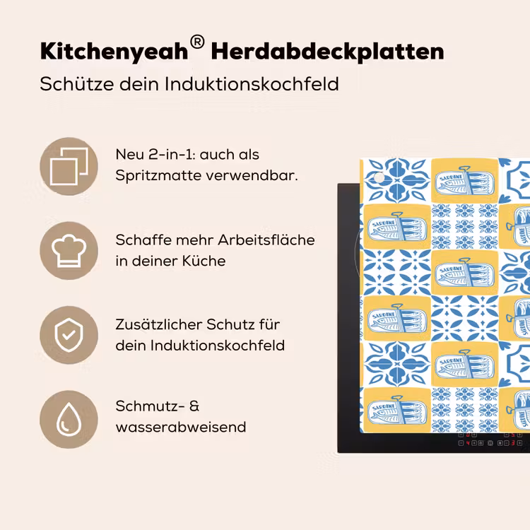 Zee - Geel - Blauw - Wit Inductie beschemer met haakjes klein 777 -ky-usp-de