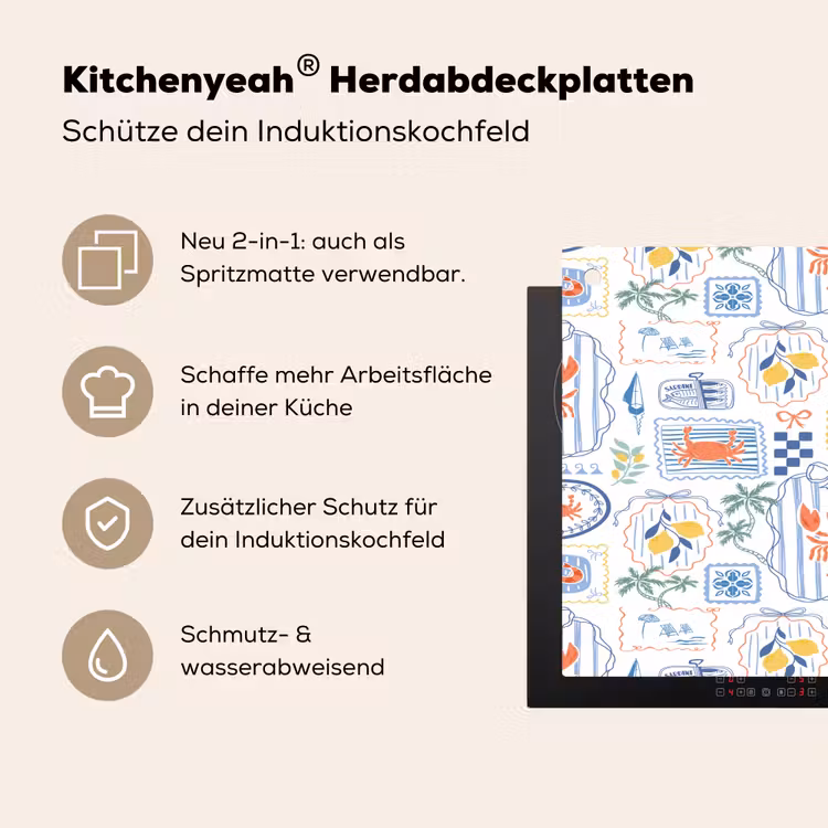 Zee - Sfeer - Krab - Blauw Inductie beschemer met haakjes klein 777 -ky-usp-de