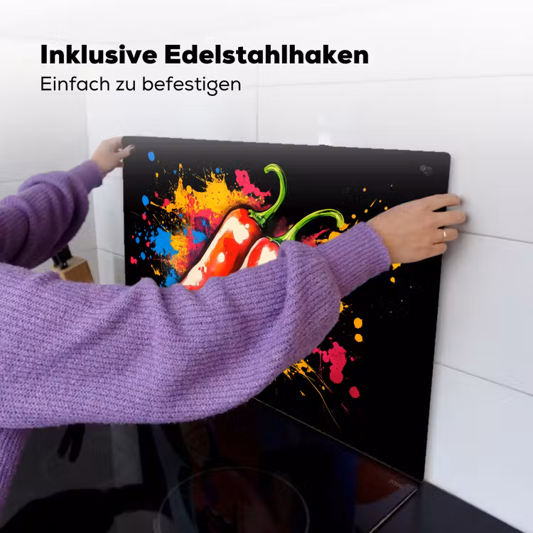 Peper - Graffiti - Verf - Abstract - Modern - Kleurrijk Inductie beschemer met haakjes klein -ky-ophangen-de