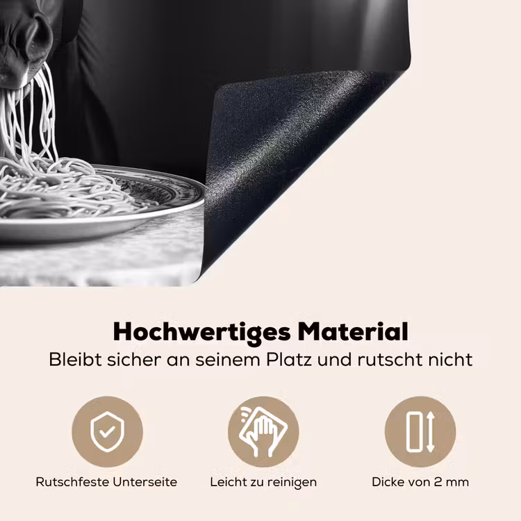 Paard - Bord - Pasta - Tafelkleed - Zwart Wit - Dieren Inductie beschemer met haakjes klein -ky-onderkant-de