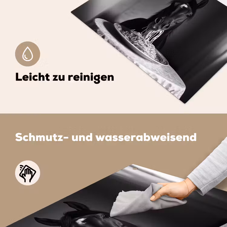 Paard - Bord - Pasta - Tafelkleed - Zwart Wit - Dieren Inductie beschemer met haakjes klein -ky-schoon-de