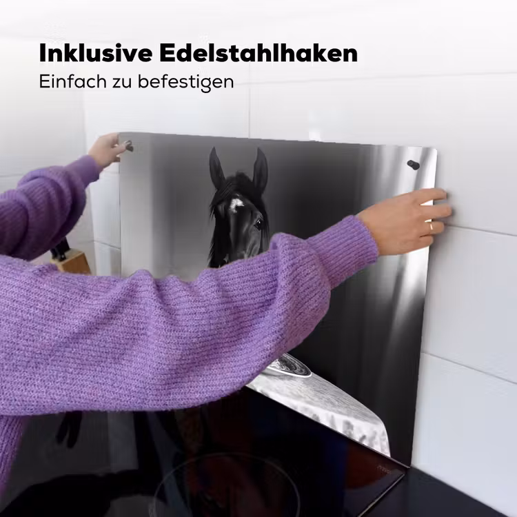 Paard - Bord - Pasta - Tafelkleed - Zwart Wit - Dieren Inductie beschemer met haakjes klein -ky-ophangen-de