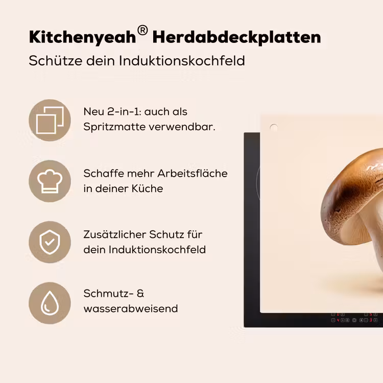 Champignons - Zacht - Beige Inductie beschemer met haakjes klein -ky-usp-de