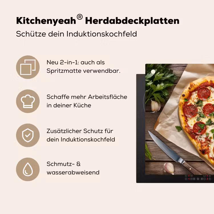 Pizza - Hart - Pepperoni - Tomaat Inductie beschemer met haakjes klein -ky-usp-de