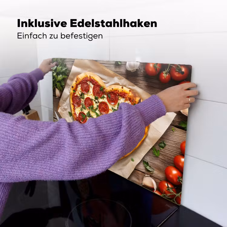 Pizza - Hart - Pepperoni - Tomaat Inductie beschemer met haakjes klein -ky-ophangen-de