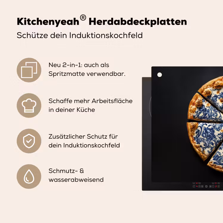 Pizza - Eten - Delftsblauw Inductie beschemer met haakjes klein -ky-usp-de