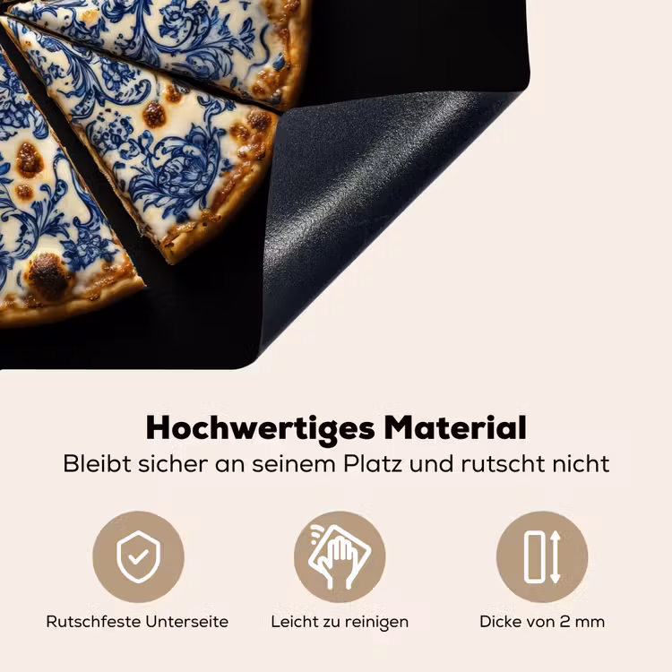 Pizza - Eten - Delftsblauw Inductie beschemer met haakjes klein -ky-onderkant-de