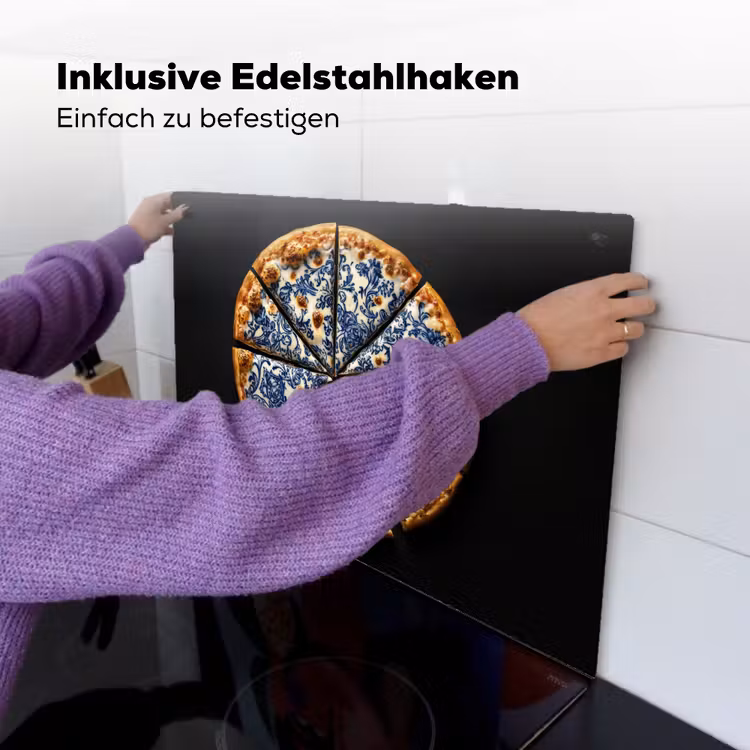 Pizza - Eten - Delftsblauw Inductie beschemer met haakjes klein -ky-ophangen-de