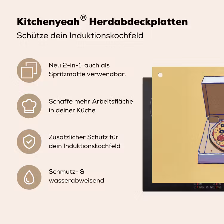 Pizza - Doos - Salami - Illustratie Inductie beschemer met haakjes klein -ky-usp-de