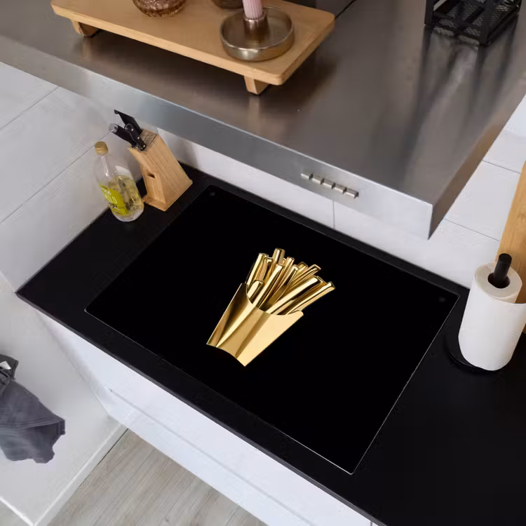 Friet - Goud - Chrome - Eten Inductie beschemer met haakjes klein -sfeer1