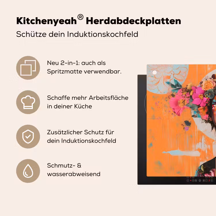 Portret - Vrouw - Abstract - Bloemen Inductie beschemer met haakjes klein -ky-usp-de