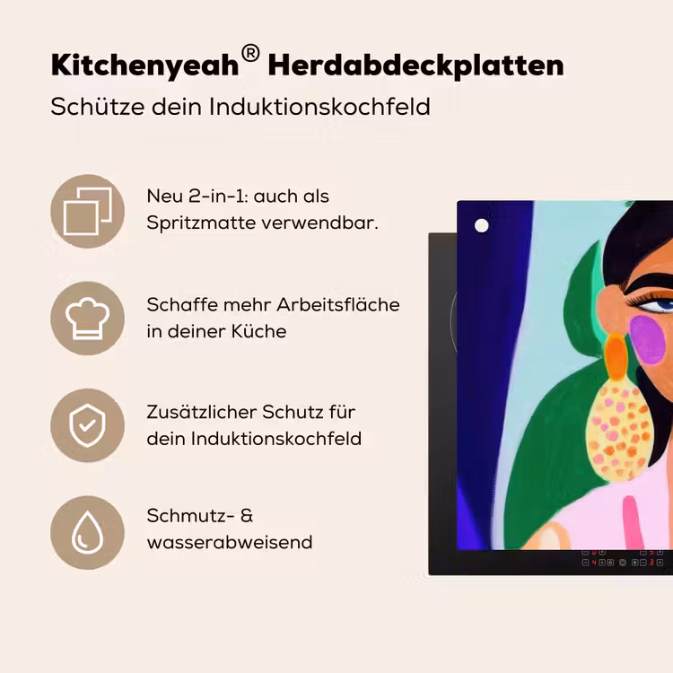 Portret - Vrouw - Modern Inductie beschemer met haakjes klein -ky-usp-de