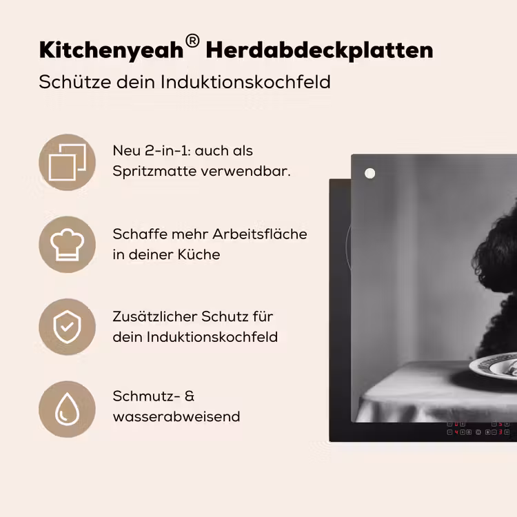 Poedel - Hond - Zwart - Wit - Schattig - Pasta Inductie beschemer met haakjes klein -ky-usp-de