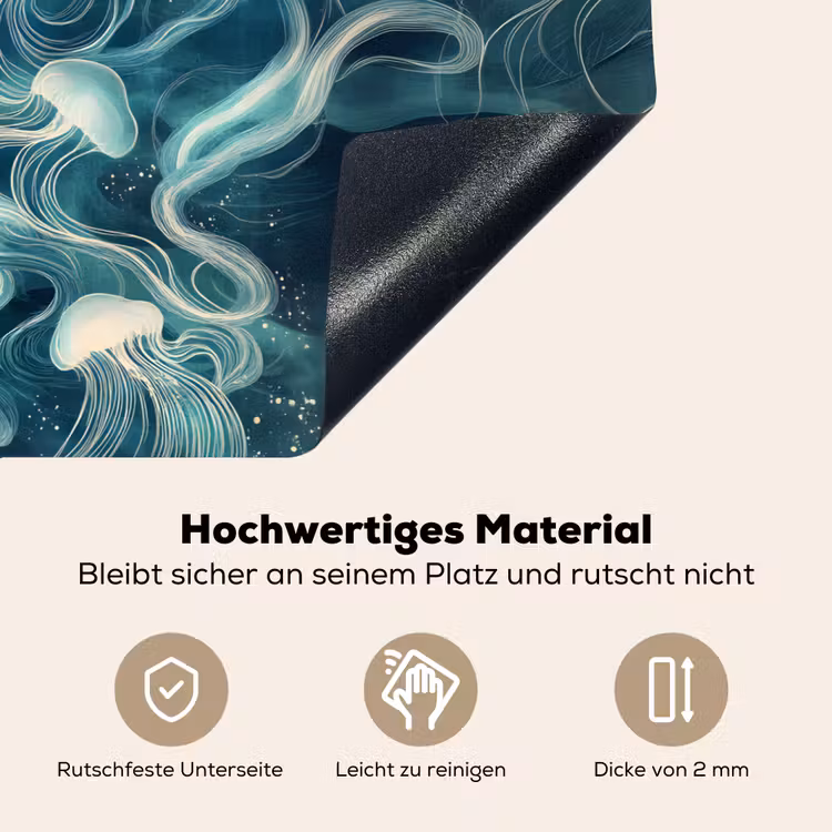 Kwallen - Zee - Wit - Golven Inductie beschemer met haakjes klein -ky-onderkant-de