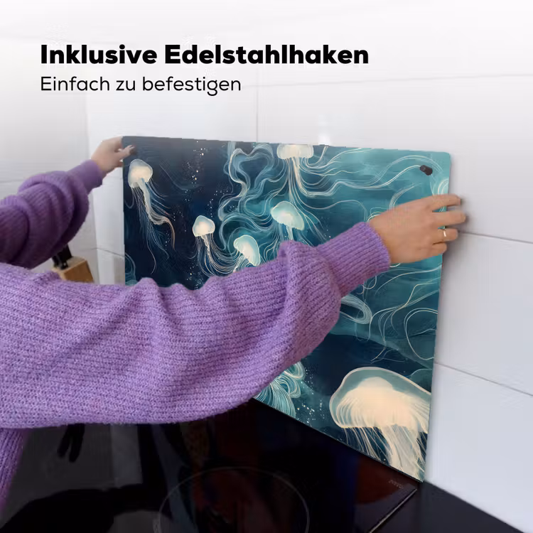 Kwallen - Zee - Wit - Golven Inductie beschemer met haakjes klein -ky-ophangen-de