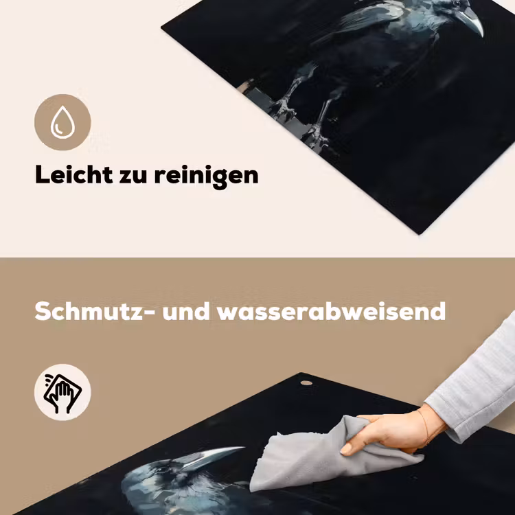 Raaf - Vogels - Zwart Inductie beschemer met haakjes klein -ky-schoon-de
