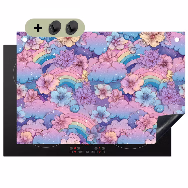 Regenbogen - Bloemen - Kleurrijk - Wolken Inductie beschemer met haakjes klein -3d
