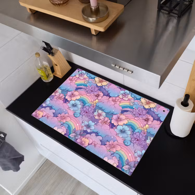 Regenbogen - Bloemen - Kleurrijk - Wolken Inductie beschemer met haakjes klein -sfeer1