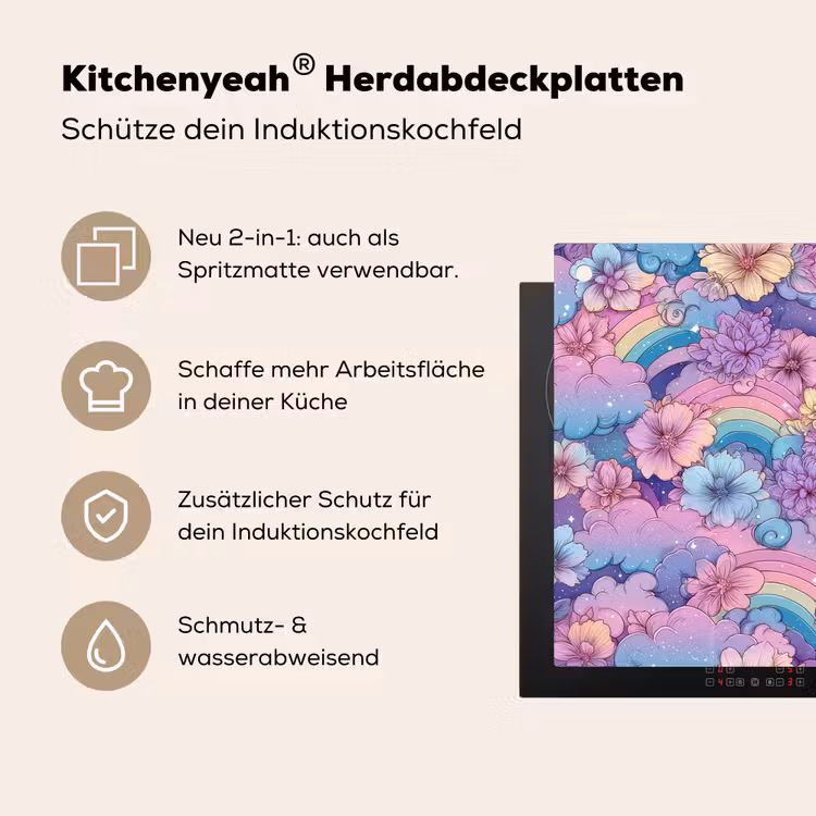 Regenbogen - Bloemen - Kleurrijk - Wolken Inductie beschemer met haakjes klein -ky-usp-de