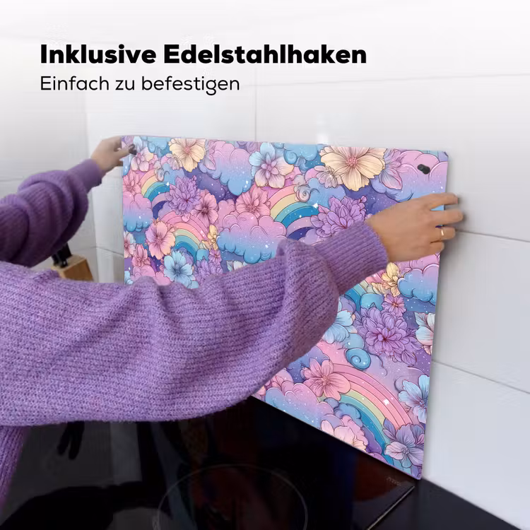 Regenbogen - Bloemen - Kleurrijk - Wolken Inductie beschemer met haakjes klein -ky-ophangen-de